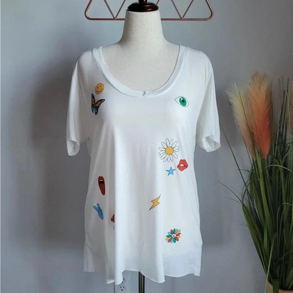 Lauren Moshi, New, Elara Retro Elements Heart White Graphic Tee Top, Size Large